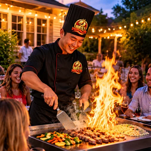 Backyard hibachi party in the evening