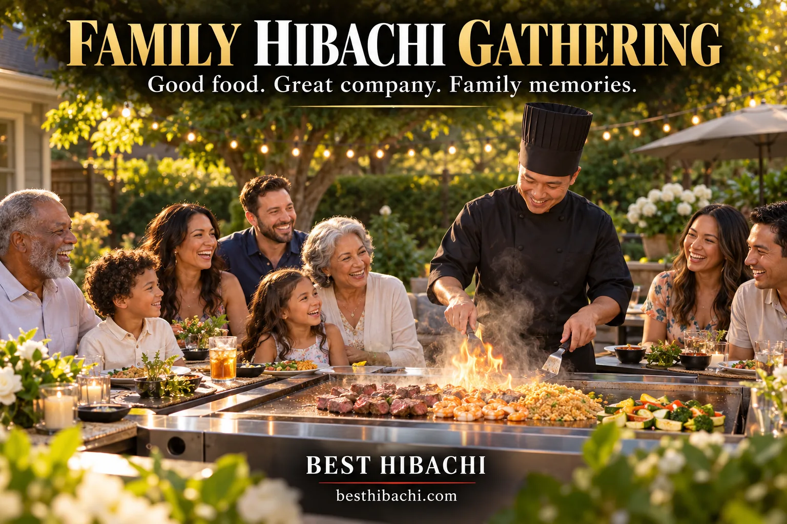 Family enjoying an outdoor hibachi gathering with a private chef