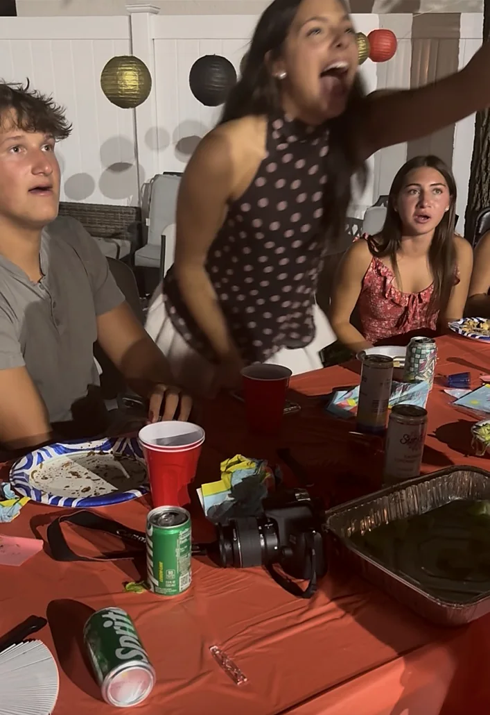 Guests reacting during a hibachi party