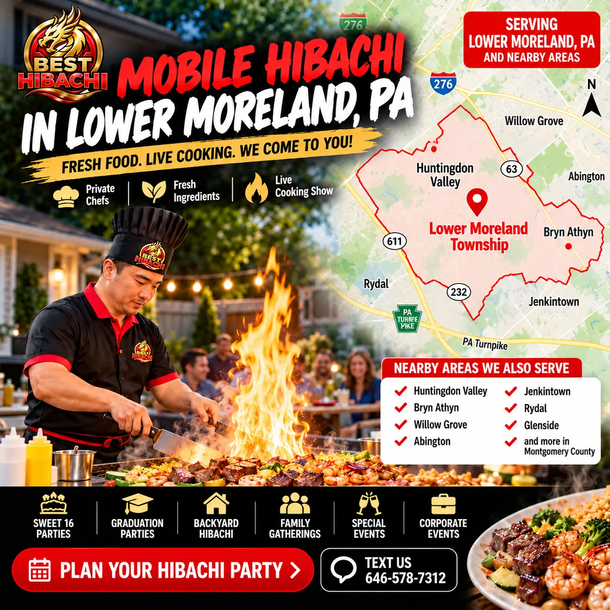 Best Hibachi mobile hibachi catering in Lower Moreland PA near Huntingdon Valley and Bryn Athyn